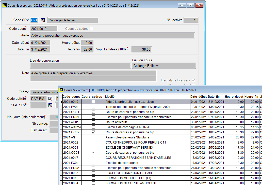 Gestion des cours et exercices